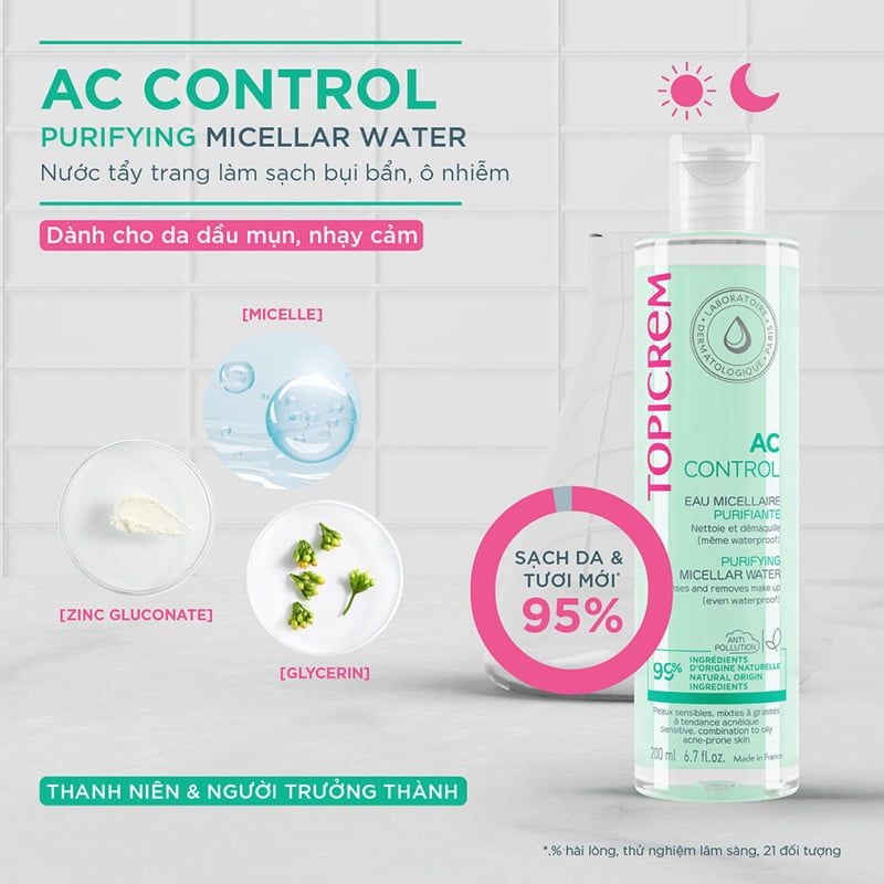 Nước Tẩy Trang Topicrem Cho Da Dầu Mụn Ac Control Purifying Micellar Water 400ml - Ảnh 3