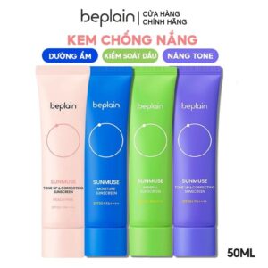 Kem Chống Nắng Thuần Chay Beplain Nâng Tone, Kiềm Dầu, Dưỡng Ẩm Sunmuse Sunscreen SPF50+/PA+++ 50ml