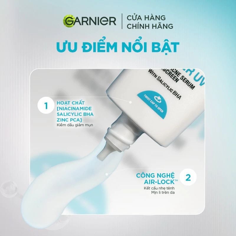 Kem Chống Nắng Phổ Rộng Garnier Kiềm Dầu, Hỗ Trợ Giảm Mụn Super Uv Anti-Acne Serum Sunscreen SPF50+ PA++++ 30ml - Ảnh 2