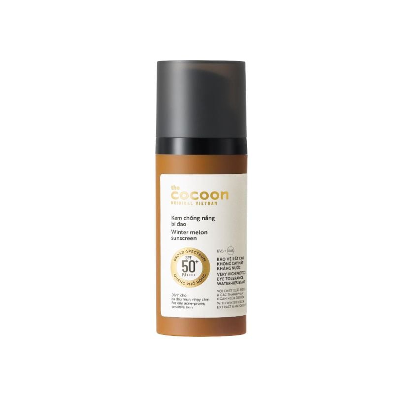 Kem Chống Nắng Cocoon Bí Đao Quang Phổ Rộng Dành Cho Da Dầu, Nhạy Cảm Winter Melon Sunscreen SPF50+ PA++++ 50ml